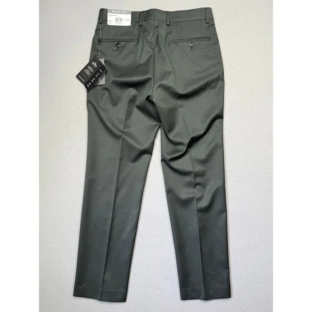 Michael Kors Men's Classic-Fit Wool-Blend Suit Pants Olive Melange 30x30 $200